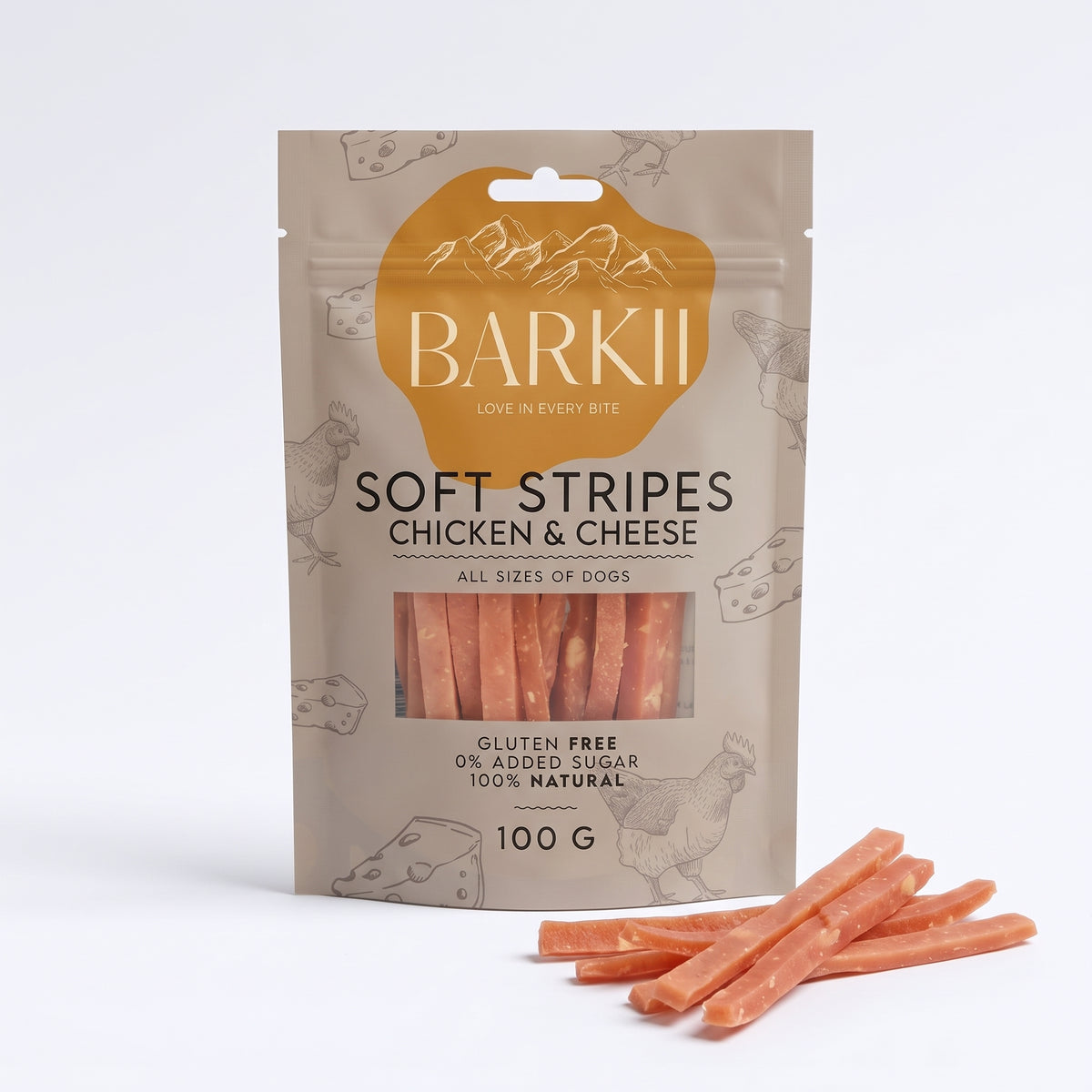 Barkii Zachte Strepen Beloningen | Kip & Kaas | 100g.