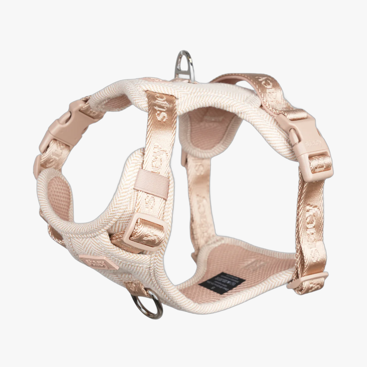 Elma dog harness in light rose with rose gold buckles